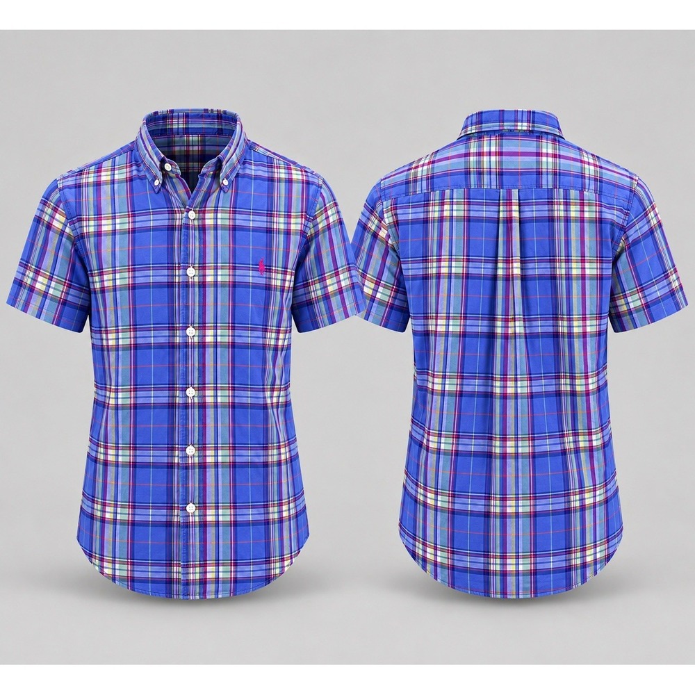 Ralph Lauren shirt Men's Xl Navy White Plaid 100% Cotton Button Down SS